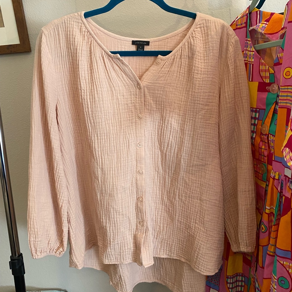 Ann Taylor Peach/Nude Cotton Blouse